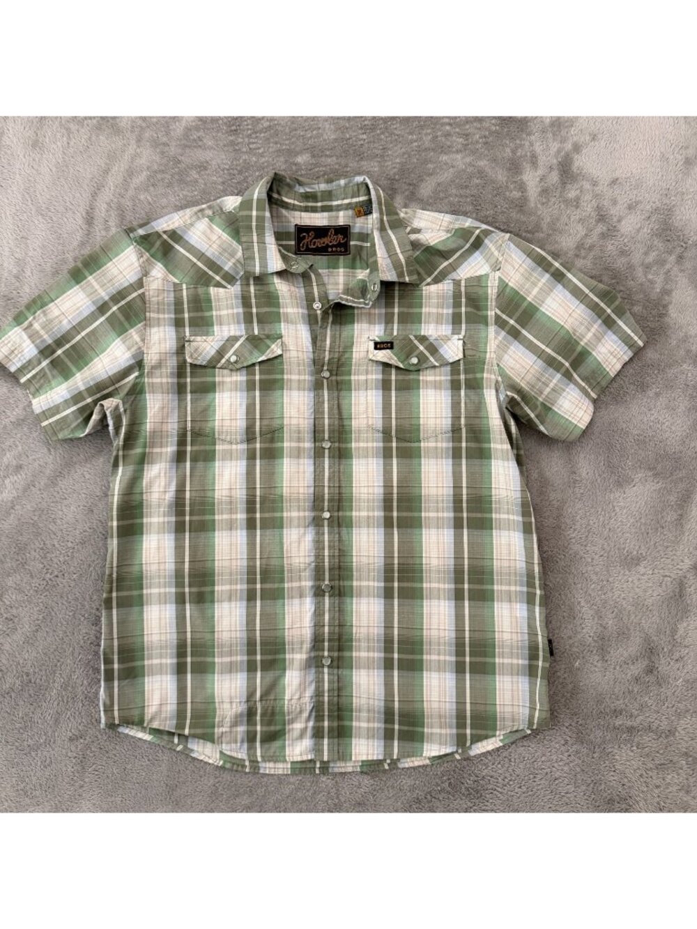 Howler Bros Brothers Green Plaid Short Sleeve Button Up Shirt Mens MEDIUM